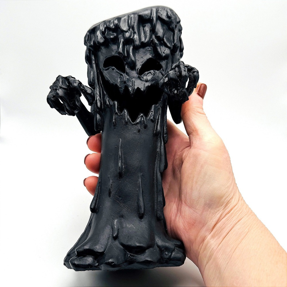 Black Melting Candle Monster Resin Sculpture Color Changing LED Glow Decor Works